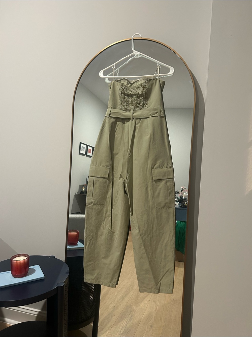 Zara Strapless Cargo Jumpsuit in Olive Green - Picture 2 of 4